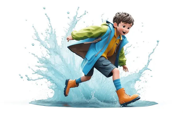 Boy Jumping on Water 3D Cartoon Character Illustration